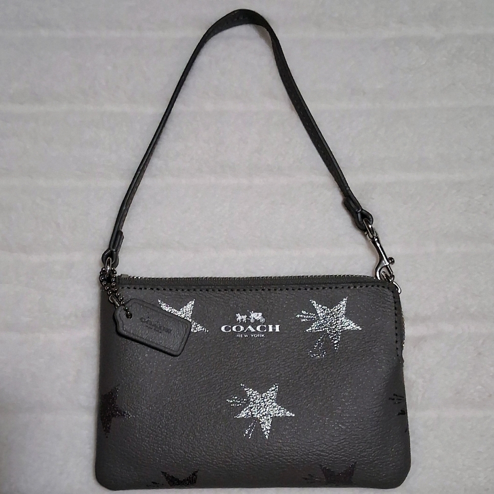 Coach Wristlet Saffiano Leather Metallic Silver Star  Wallet/wristlet
